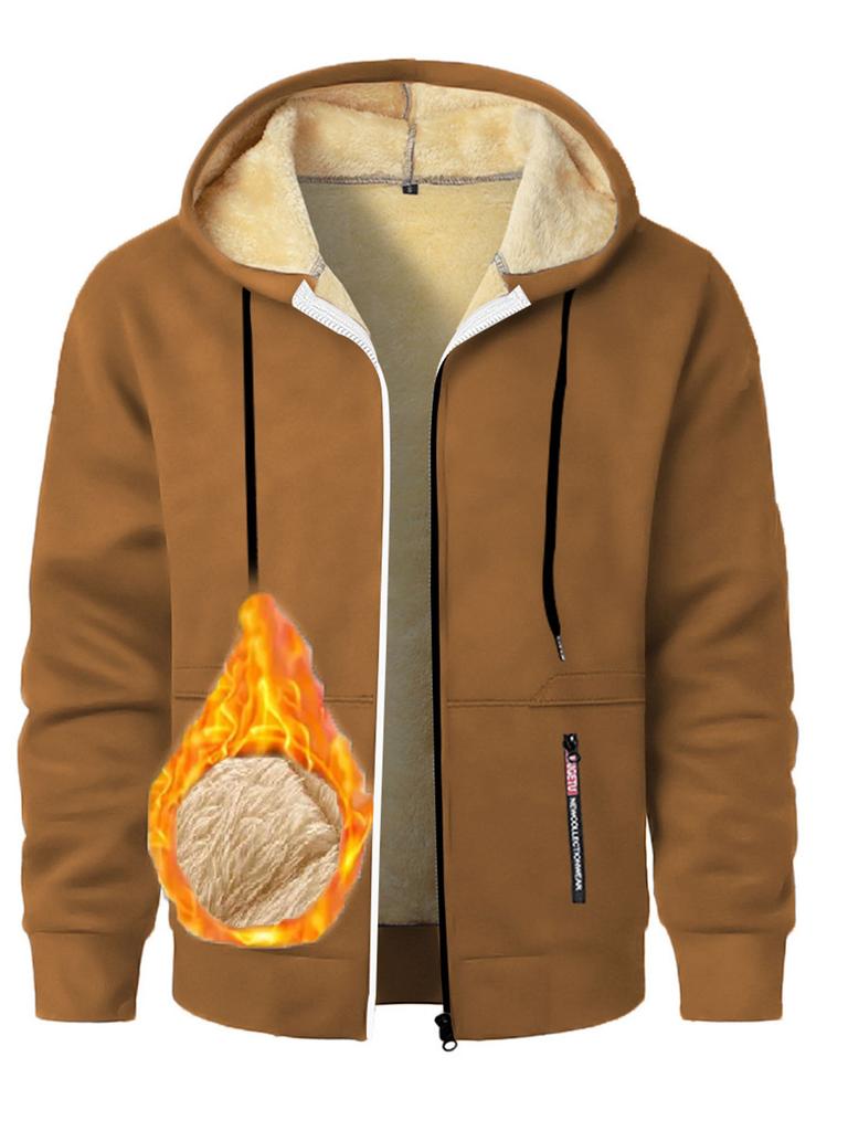 Осень Новая Мужская Повседневная Флисовая Толстовка с Капюшоном на Молнии Однотонная Теплая Спортивная Одежда Мужская Модная Верхняя Одежда