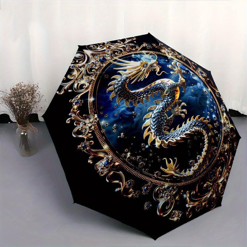 Dragon Mirror Theme 8 Bone Hand Automatic Folding Fashion umbrella, Compact and Portable Design, A Perfect Gift for Birthday, Christmas or B