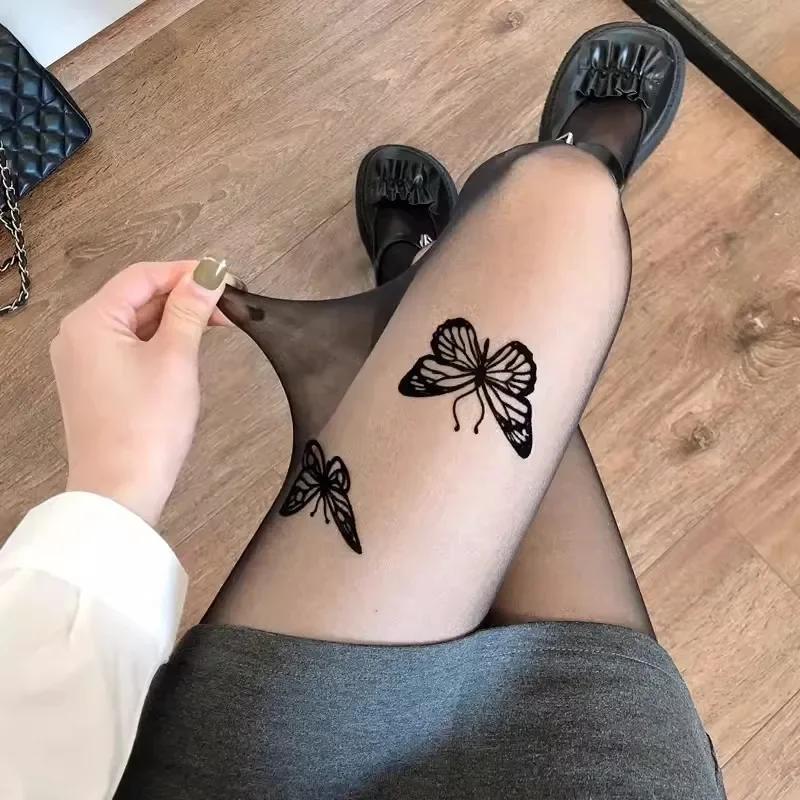 Новые сексуальные женские колготки, колготки с принтом бабочки, высокие чулки до бедра, колготки, нижнее белье, чулочно-носочные изделия, тонкие нейлоновые колготки, чулки для тела