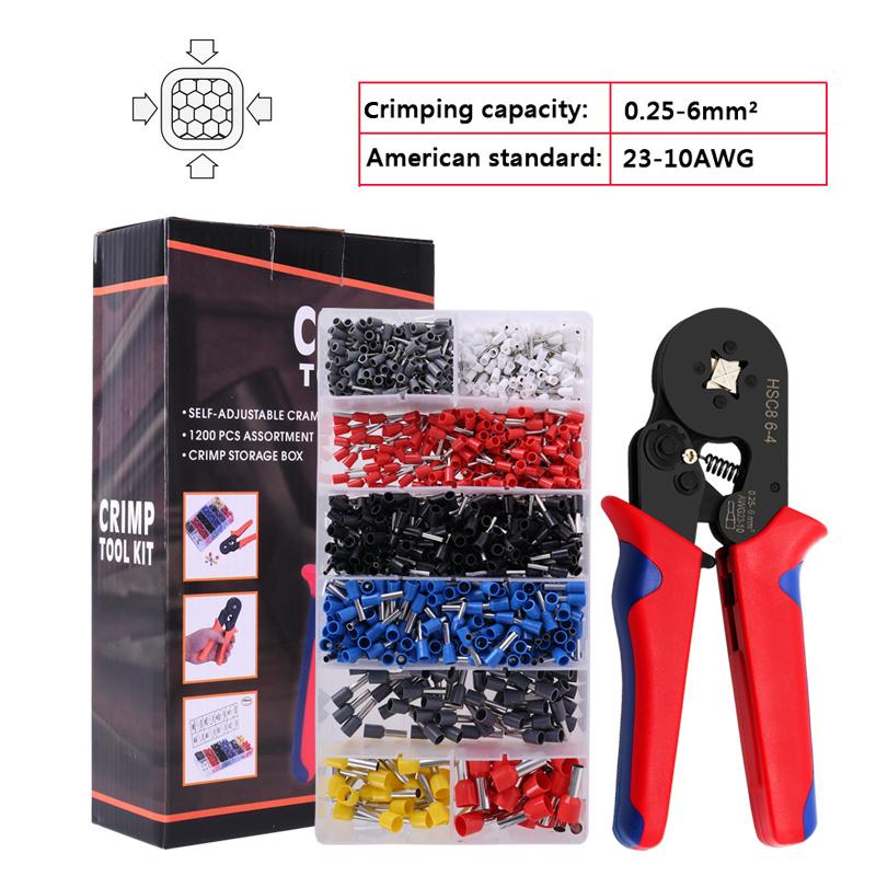 Набор инструментов для обжима наконечников, набор наконечников для проводов с 1200 шт. обжимных клещей, набор инструментов с саморегулирующимся храповым механизмом
