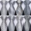 Silver Grey 8.5cm Necktie Set for Men Solid Striped Silk Tie Hanky Cufflinks Wedding Business Tie