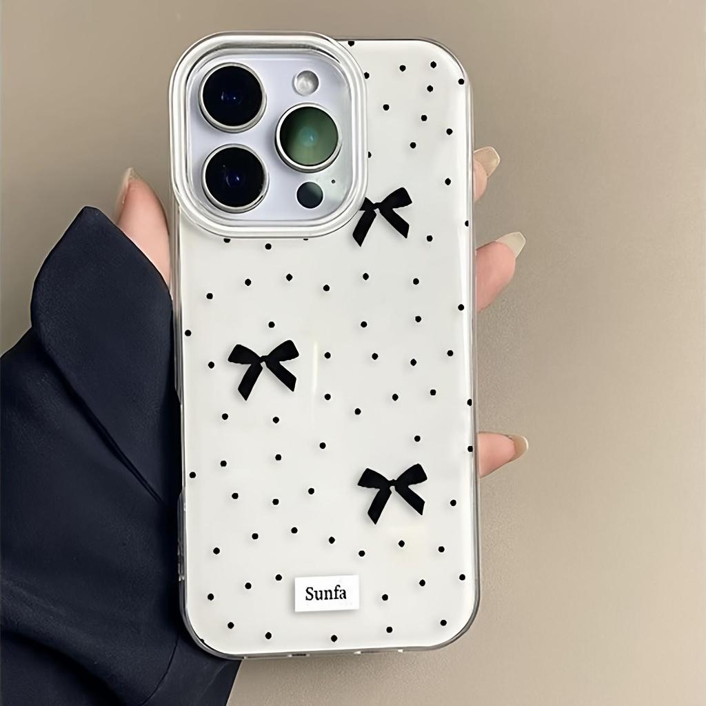 Чехол-бампер для iPhone 15 Pro Max, 17 Pro Max и 16 Pro с рисунком в горошек и бантом - Набор из 13 штук
