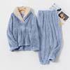 Ladies' Casual And Comfortable Round Neck Warm And Plush Home Clothes Cardigan Sleepwear And Pants Set