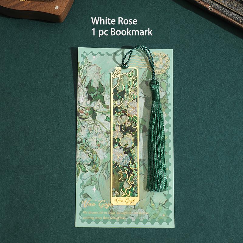 1 Pc Retro Floral Painting Metal Bookmark Hollow Bronzing Bookmark with Tassel Stationery Gifts for Book Club Reader
