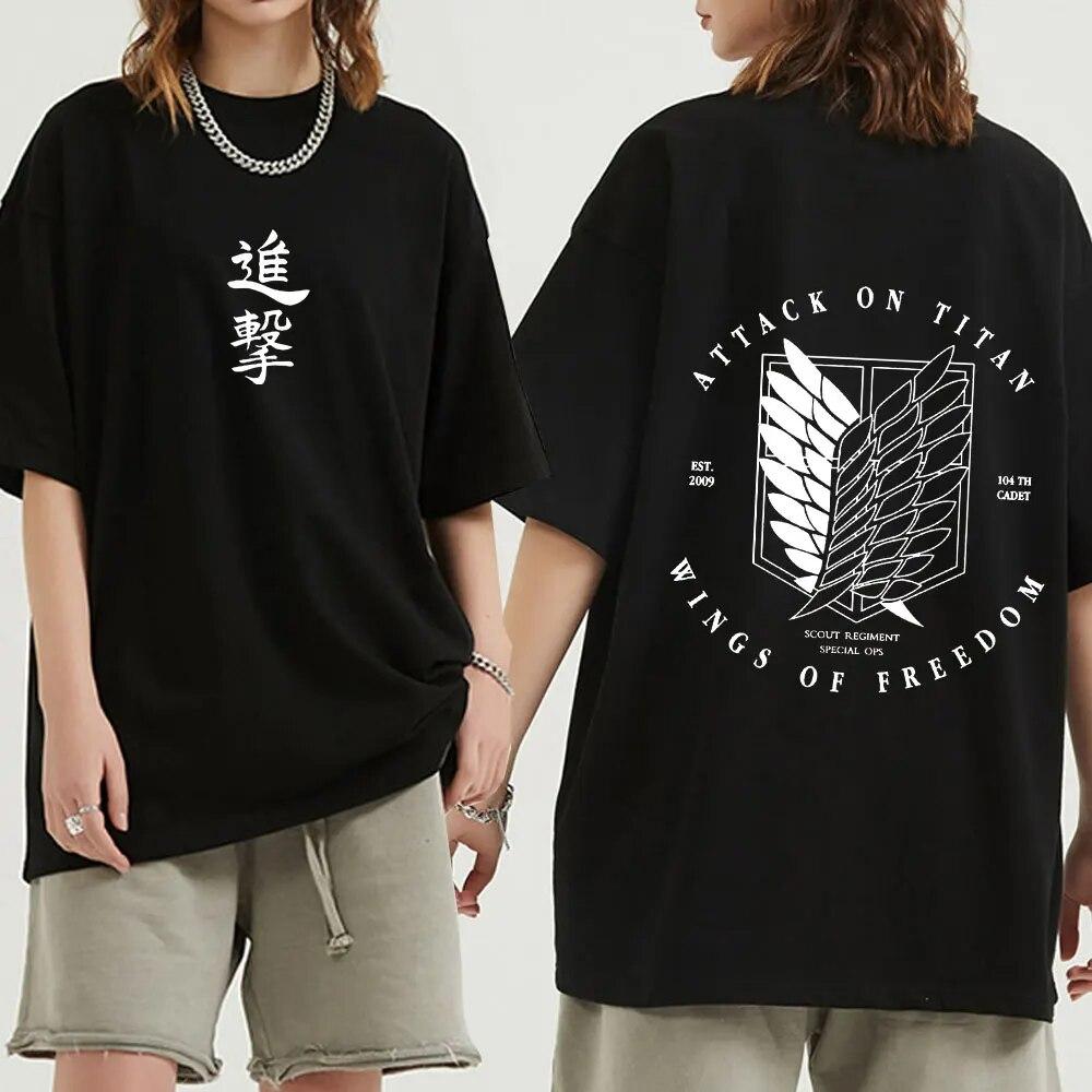 Футболка с изображением аниме «Атака Титанов» Ackerman Mikasa Eren Jaeger Cherry Blossom Logo Graphics Футболка унисекс Женская одежда Хлопковые футболки