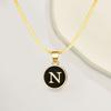 Black Letter Round Pendant Necklace 26 Letter Snake Chain Necklace Women Adjustable