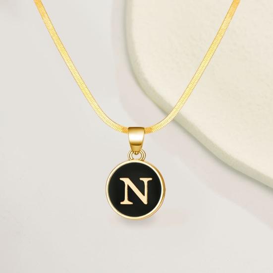 Black Letter Round Pendant Necklace 26 Letter Snake Chain Necklace Women Adjustable