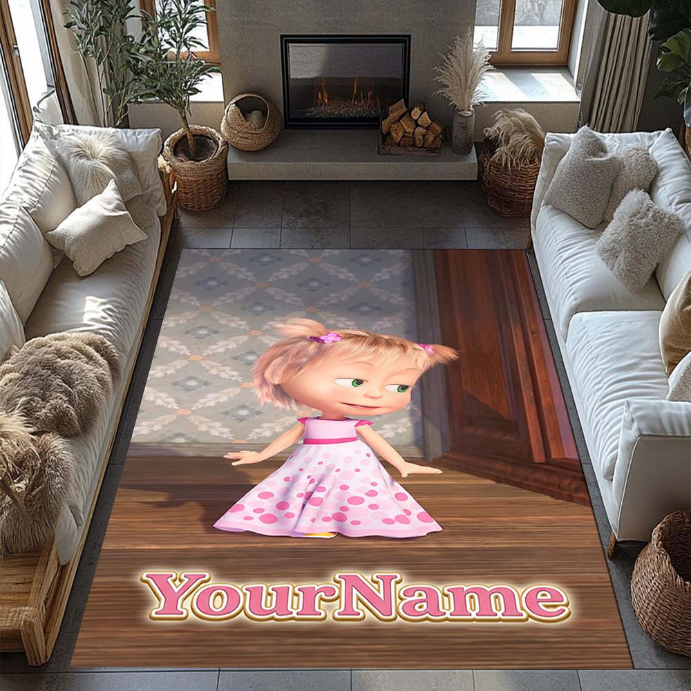 Masha Bear Customized Name Floor Mat Design for Dining Room Game Room Study room Outdoor Antislip Carpet Office home decor Best for Christmas