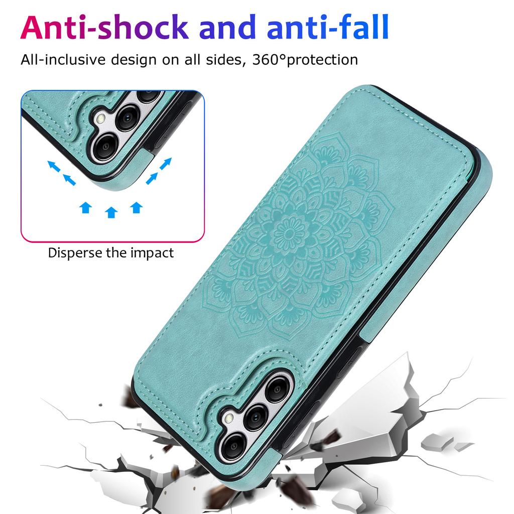 For Samsung Galaxy A15 5G Magnetic Phone Case Imprinted Mandala Flower Card Slots Cover