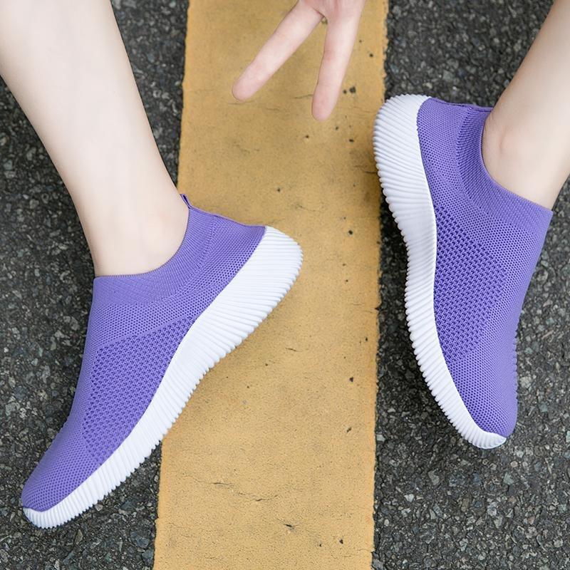 Women Sneakers Vulcanized Shoes Sock Sneakers Women Summer Slip On Flat Shoes Women Plus Size Loafers Walking Flat