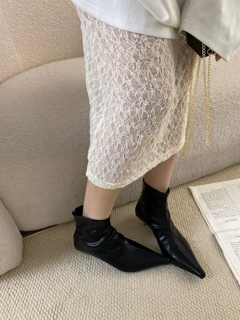 Fashion Fashion Women Ankle Boots Pointed Toe Chelsea Botas Thin Mid Heels Black White Brown Back Zipper Fashion Pumps Shoes Woman  39