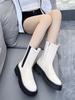 White Chelsea Round Toe Ladies Boots Mid Calf Black Half High Shoes for Women Footwear Spring 2024 Hot Sale Large Size Warm New