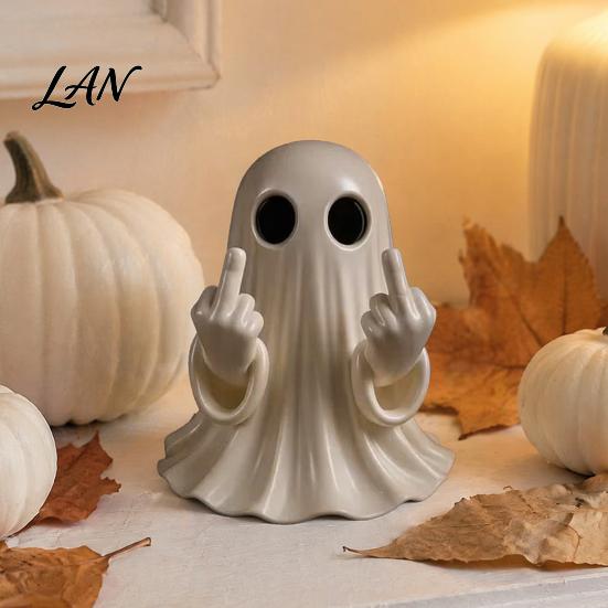 Quirky Ghost Figurine Halloween Figurine, Funny Spooky Middle Finger Statue, Table Decorations, Cartoon Cute Resin Holiday Desktop Ornament Decor for