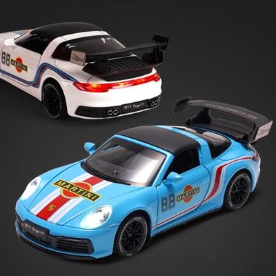 1:32 Porsche 911 Targa 4S Martini Высокодетализированная Спортивная Машина Сплав Модель Автомобиля Звук Свет Игрушка Детский День Рождения Коллекционный Подарок