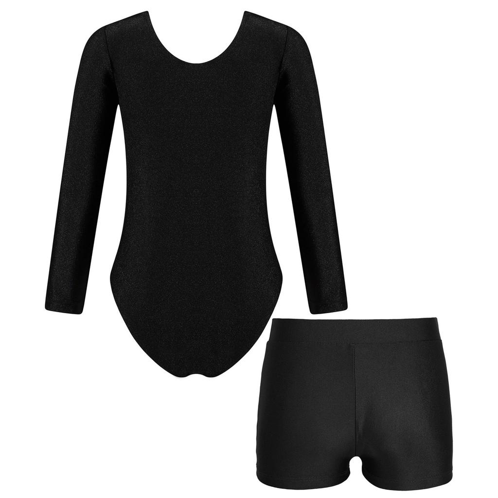 Детский танцевальный купальник для девочек, блестящий, с длинным рукавом, круглым вырезом, стразами, в стиле пэчворк, и шортами с V-образным вырезом, комплект для соревнований