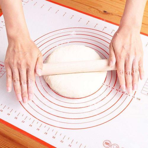 LIMNUO Silicone Cooking Mat, Bread Mat, Baking Mat with Measuring Pad, Large Size, Food-Grade Silicone, Non-Slip, for Baking Tools (Red, 30x40cm)