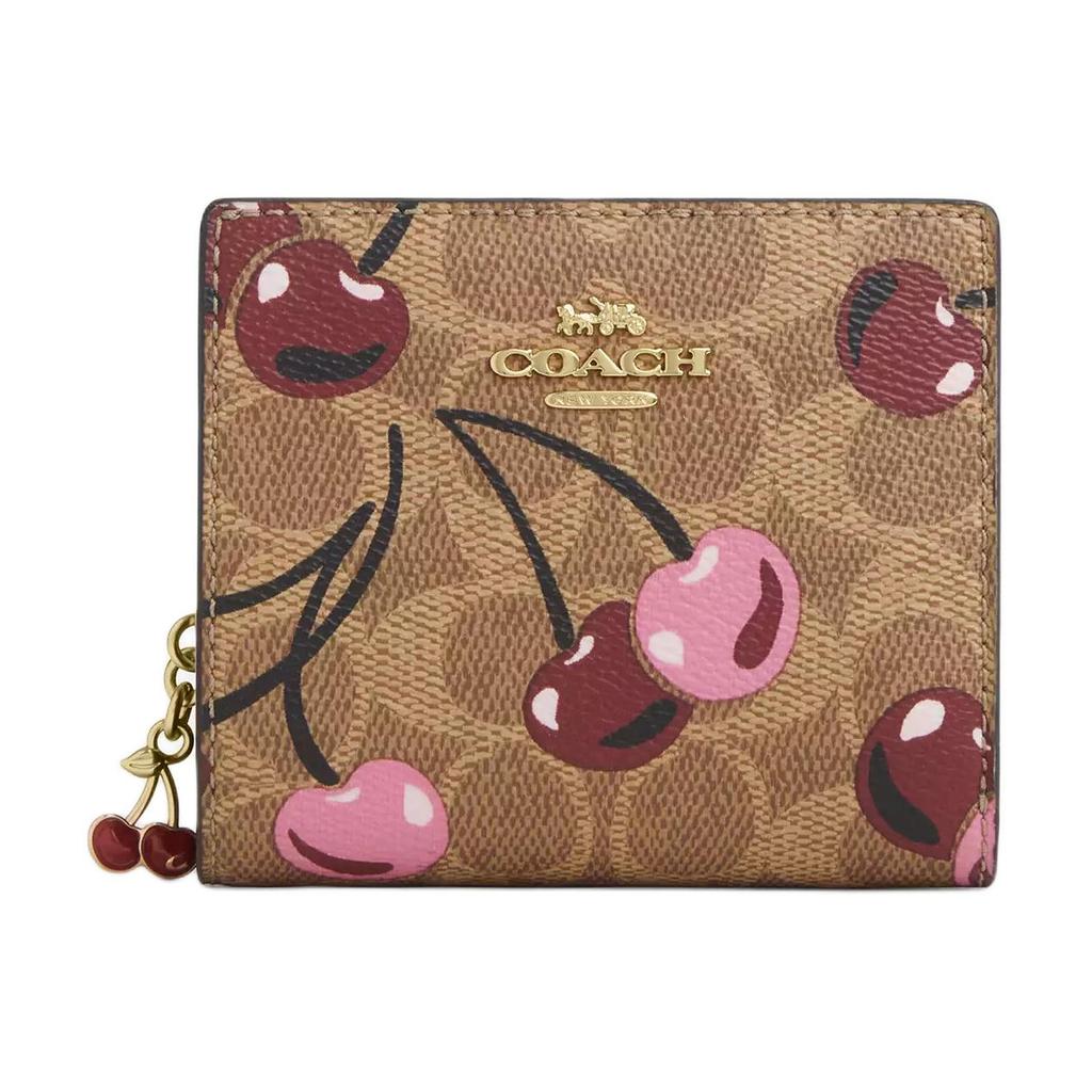 New COACH Snap Wallet Signature Coated Canvas Wallet Mini Women's Tan & Multicolor CZ347-IMTAM