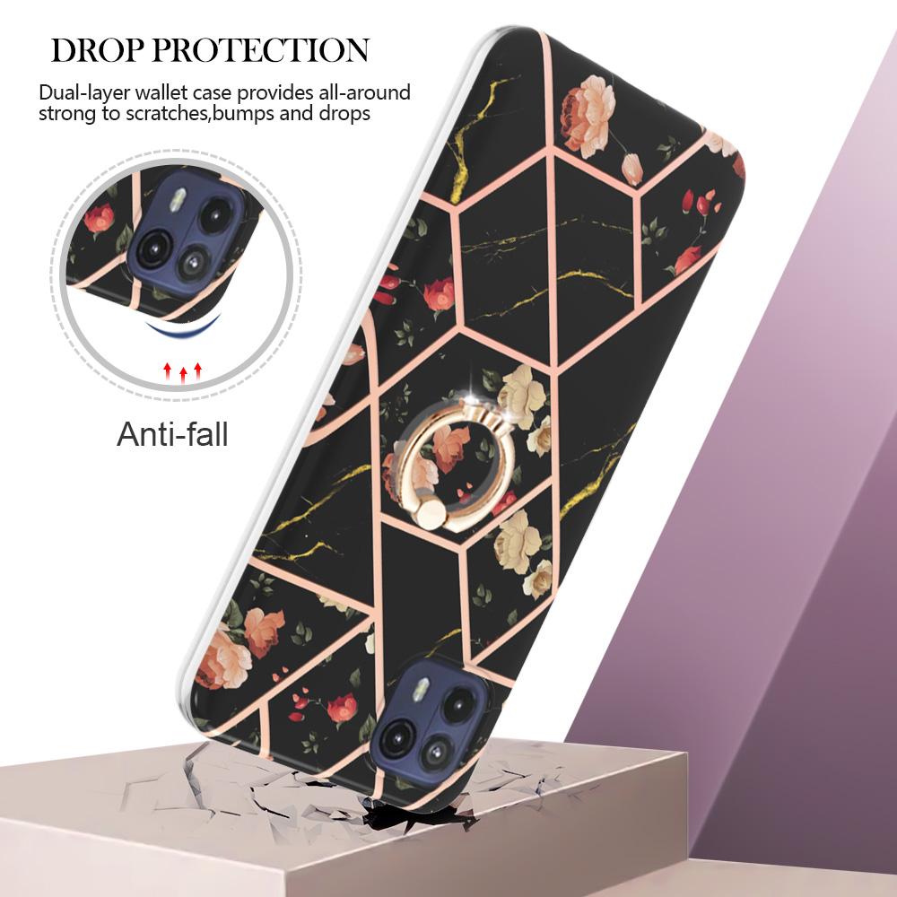 Ультратонкий чехол для телефона IMD ​​с золотой каймой и сеткой из мрамора и цветов для Motorola Moto E20, E30, E40, G31, G41, G50, G51, G71, G10, G20, G30, G40, G60...