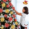 5Pcs 13cm Christmas Flowers Artificial Glitter Polyester Flowers with Clips Xmas Tree Decoration for New Year Home Room Decor