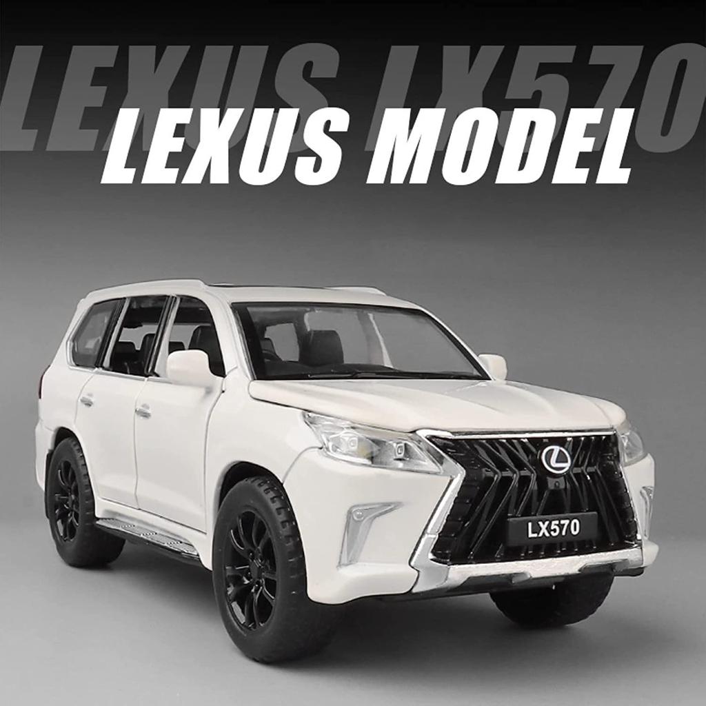 1/32 Scale Lexus LX570 Off-Road Alloy Diecast Car Model, Pull Back Metal Vehicle Toy with Sound and Light 6 Open Doors for Kids Adults Gift Collection