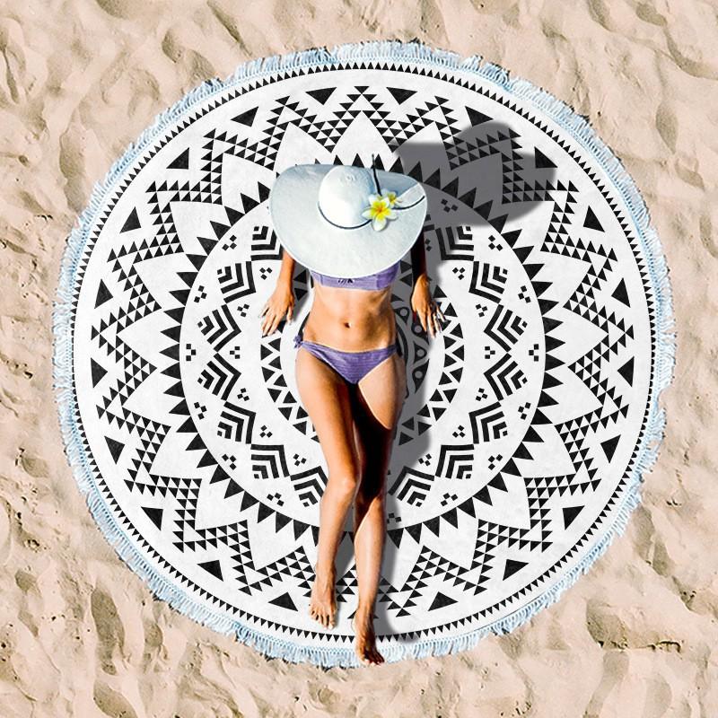 Ultrafine Microfiber Round Beach Towel Adults Quick Dry Digital Print With Fringe Trim Multipurpose Sand Mat Pool Travel Yoga Picnic