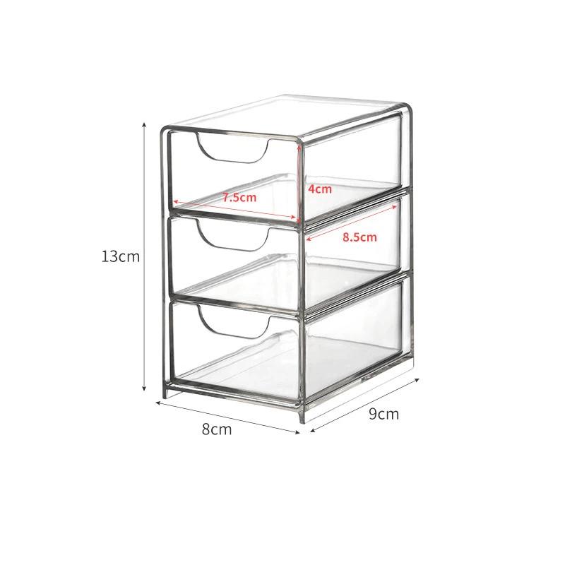 3-Tier Clear Acrylic Drawer Storage Box Durable Desktop Organizer for Home Vanity Desk Stationery Storage