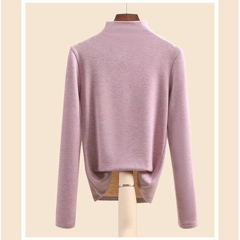 Осенне-зимняя женская нижняя рубашка, кашемировый дралон, шелковый шелковый топ с полувысоким воротником и внутренней подкладкой для волос, теплые топы