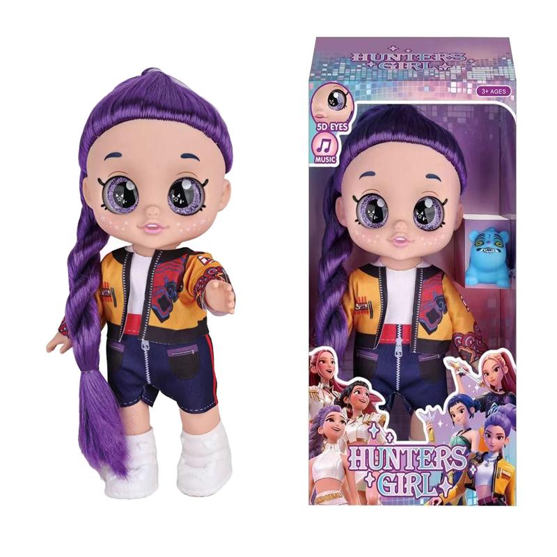 Hot Demon Hunters Fashion Doll with Purple Braids Interactive Music Doll with 5D Eyes Pet Toy Perfect Play Set Gifts for Childs