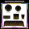 193pcs Black Gold Party Tableware, Black and Gold Dot Paper Party Tableware Set - Black and Gold Paper Plates and Cups Napkins Tablecloth etc