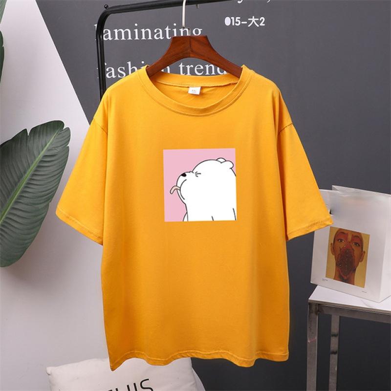 TWINFLAMES Cute Bear Printed T Shirt Women Oversized Cotton Summer Tees Soft Female Jumper Top