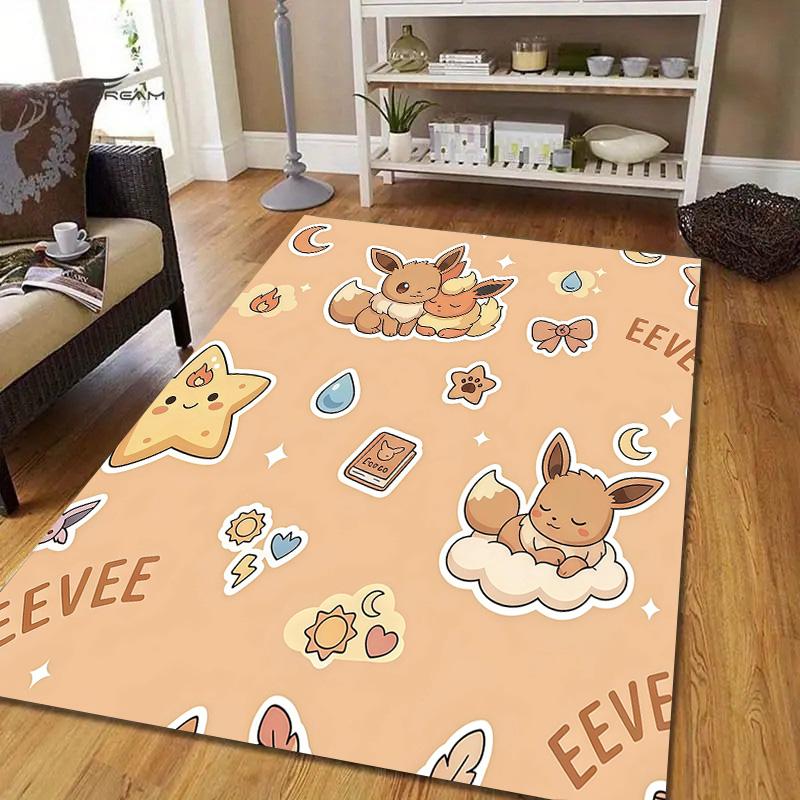 Eevee Flannel Pattern Square Carpet,Area Rug,Carpet Rug for Living Room Bedroom Sofa Playroom Decor,Non-slip Floor Mat