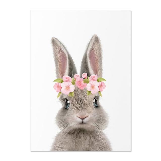 Кролик, хвост кролика, цветок, животное, скандинавское настенное искусство, холст, картина, детские постеры и принты, настенные картины, декор детской комнаты без рамки