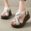 Summer Thick Soled 2024 New Woven Genuine Leather Flat Platform Peep Toe Lady Shoes Comfortable Women Sandals