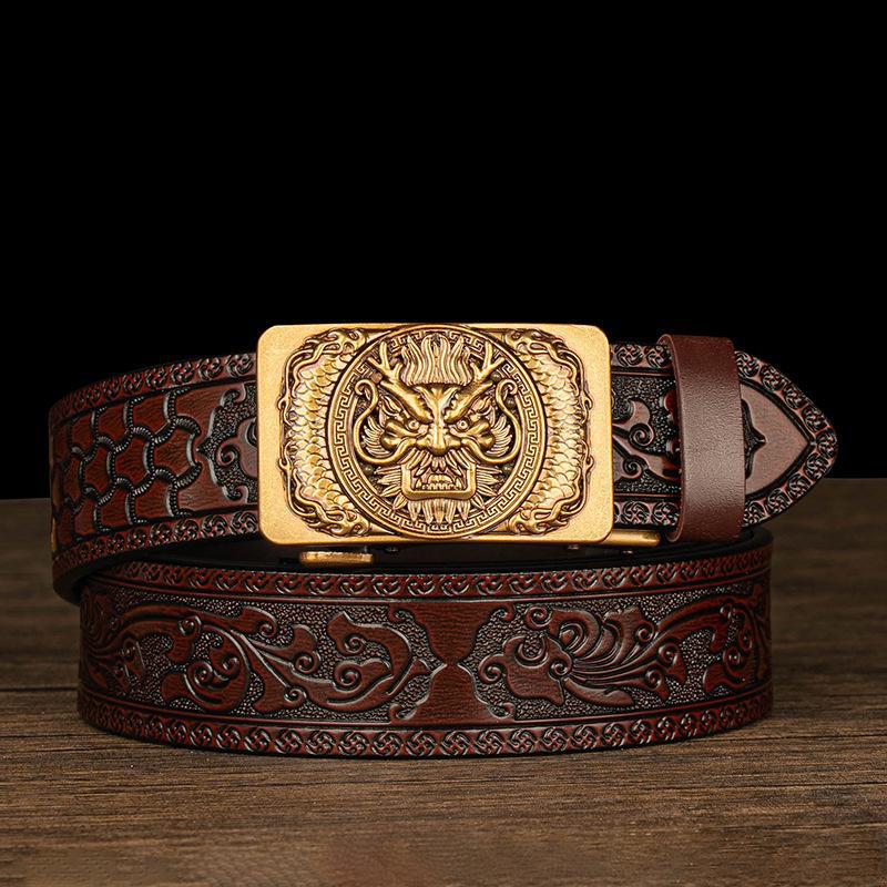 Мужской ремень с автоматической пряжкой, доминирующим дизайном Танцао и тисненым узором в виде шестилапого дракона