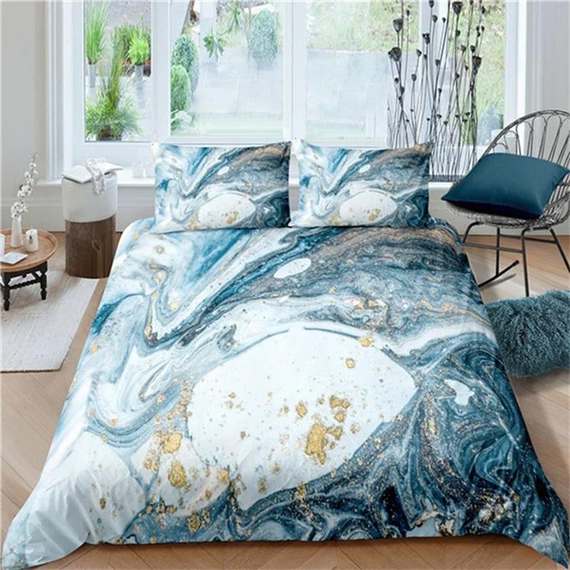 Пододеяльник Chic Marble Duvet Cover Microfiber Mint Gold Glitter Turquoise Комплект постельного белья Abstract Aqua Blue Quilt Cover Single Twin Full Size
