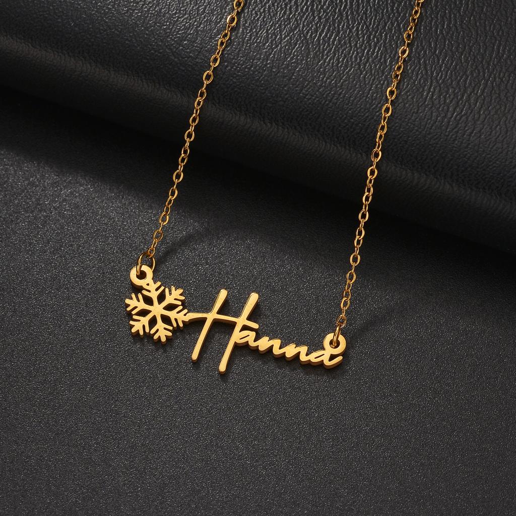 Atoztide Custom Name Necklace for Women Snowflake Pendant Stainless Steel Jewelry Choker Chain Personalized Birthday Gift