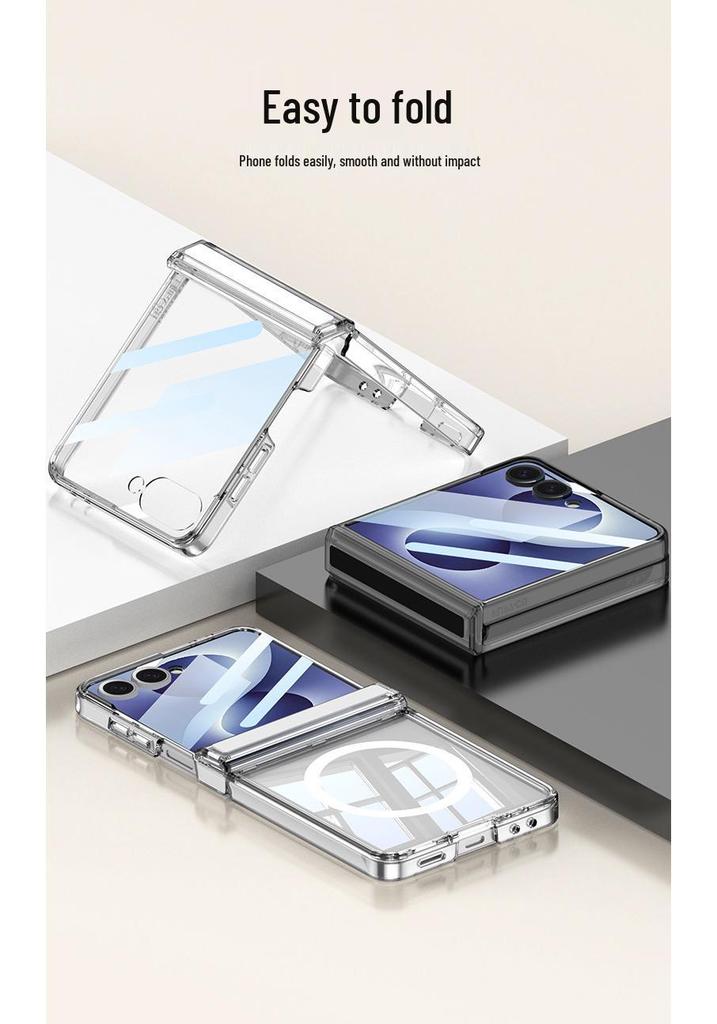 Чехол для Samsung Z Flip 8: Прозрачный, Магнитный, Беспроводная зарядка, Мягкий дизайн с подушками безопасности, Однотонный.