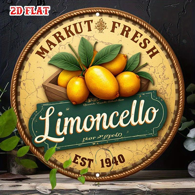 D Flat pc Vintage Limoncello Italian Drink Metal Wall Art Sign Rustic Lemon Design Aluminum Sign with Aged Yellow Background
