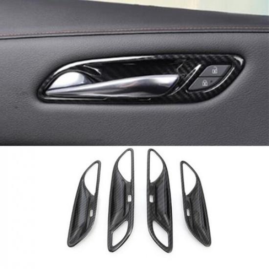 Carbon Fiber 4PCS Inner Door Handle Bowl Cover Trim For Cadillac XT4 2018-2022