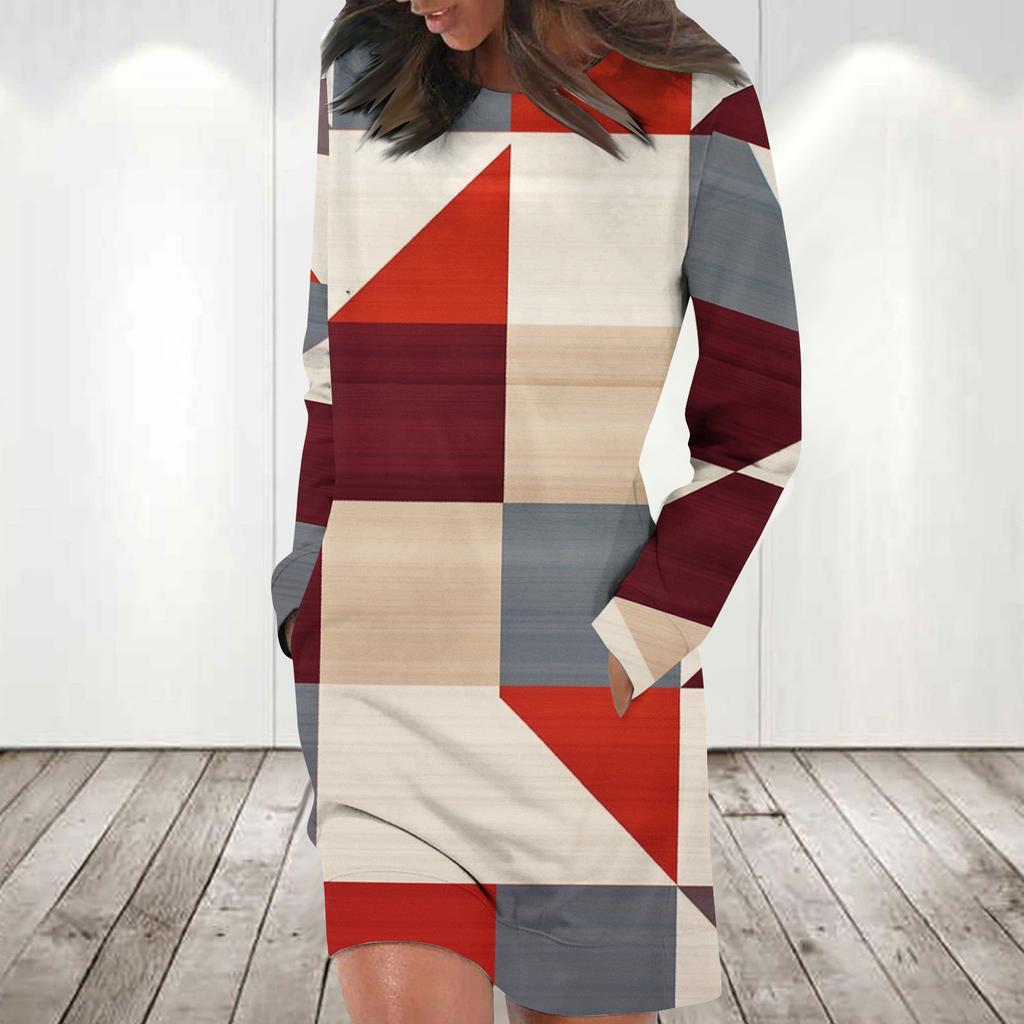 Платье с длинным рукавом для женщин, повседневный пуловер с принтом, платье-свитер, осень