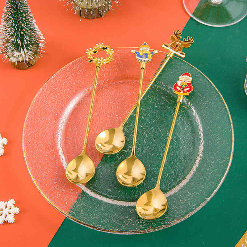 Christmas Coffee Spoons Forks Stainless Steel Spoon Tableware Coffee Tea Dessert Forks Kitchen Accessories Christmas Gifts