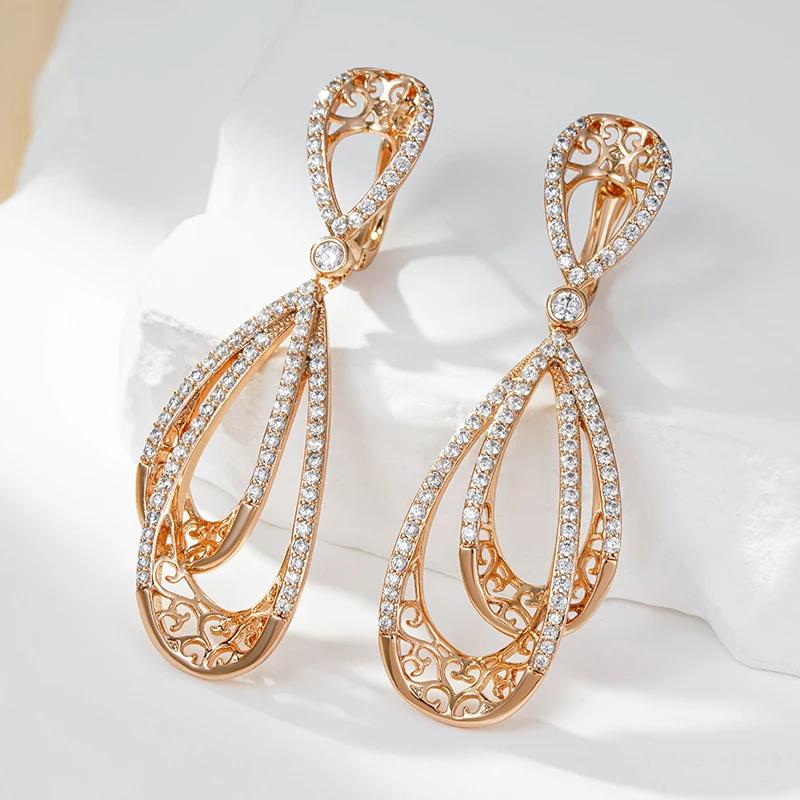 Vintage Gold Color Long Earrings for Women Shiny White Zircon Drop Earrings Trend Daily Jewelry