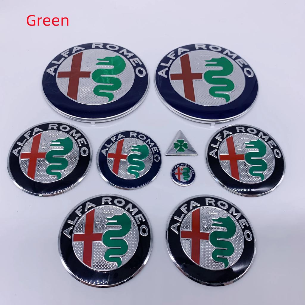 LUBTW1 1set 9pcs 74mm 50mm 56mm Hood Trunk 156 166 147 159 CAR Logo Wheel Center Cap Emblem Brera for Alfa Romeo GT Spider Giulietta