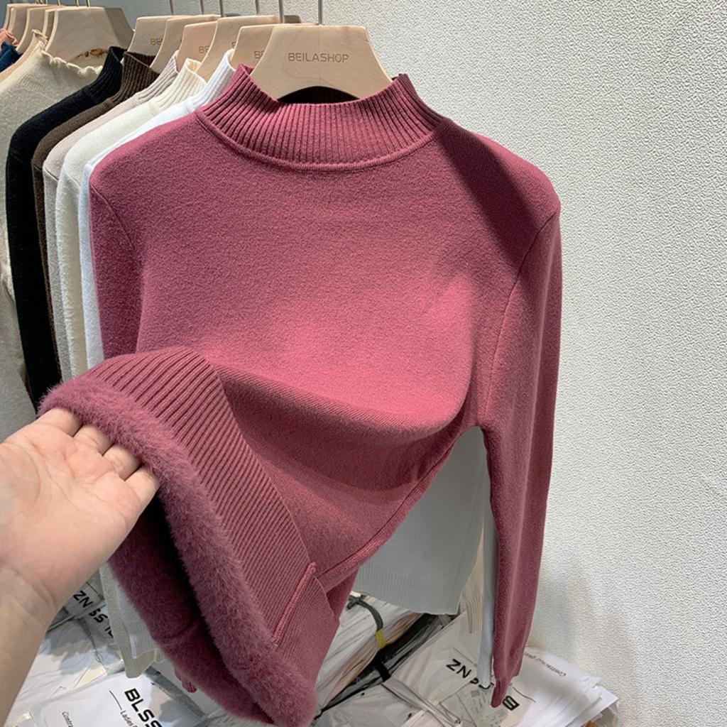 Бархатный свитер с высоким воротом One Piece с утолщенным бархатом для женщин, новая теплая базовая кофта с длинным рукавом на осень и зиму