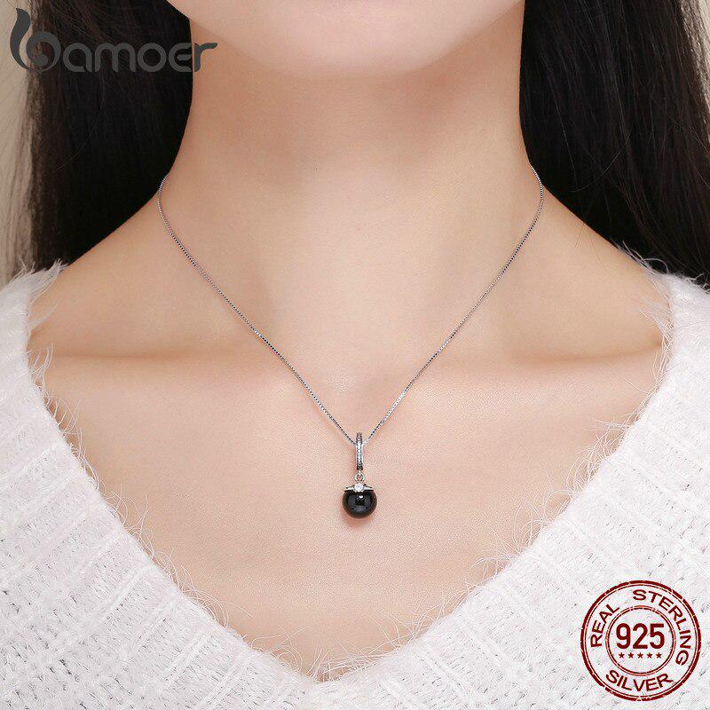 BAMOER 100% 925 Sterling Silver 2 Colors Elegant Imitation Pearl & Clear CZ Pendant Fit Bracelet