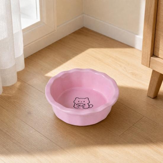 Ceramic Cat Bowl, Round Cat Food Bowl, Easy to Clean, Non-Slip Weighted Food Bowl for Cats And Small Dogs