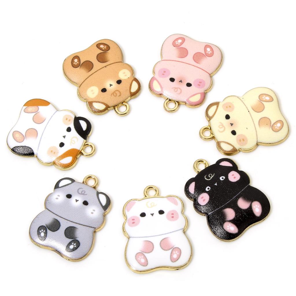 10 PCs Multicolor Hamster Cat Enamel Charms Zinc Based Alloy Gold Plated  Pendants for DIY Jewelry Making 23mm x 17mm