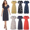 Newest Women Summer Short Sleeve Dress Floral Printed V-neck Dress Chiffon Beach Dress