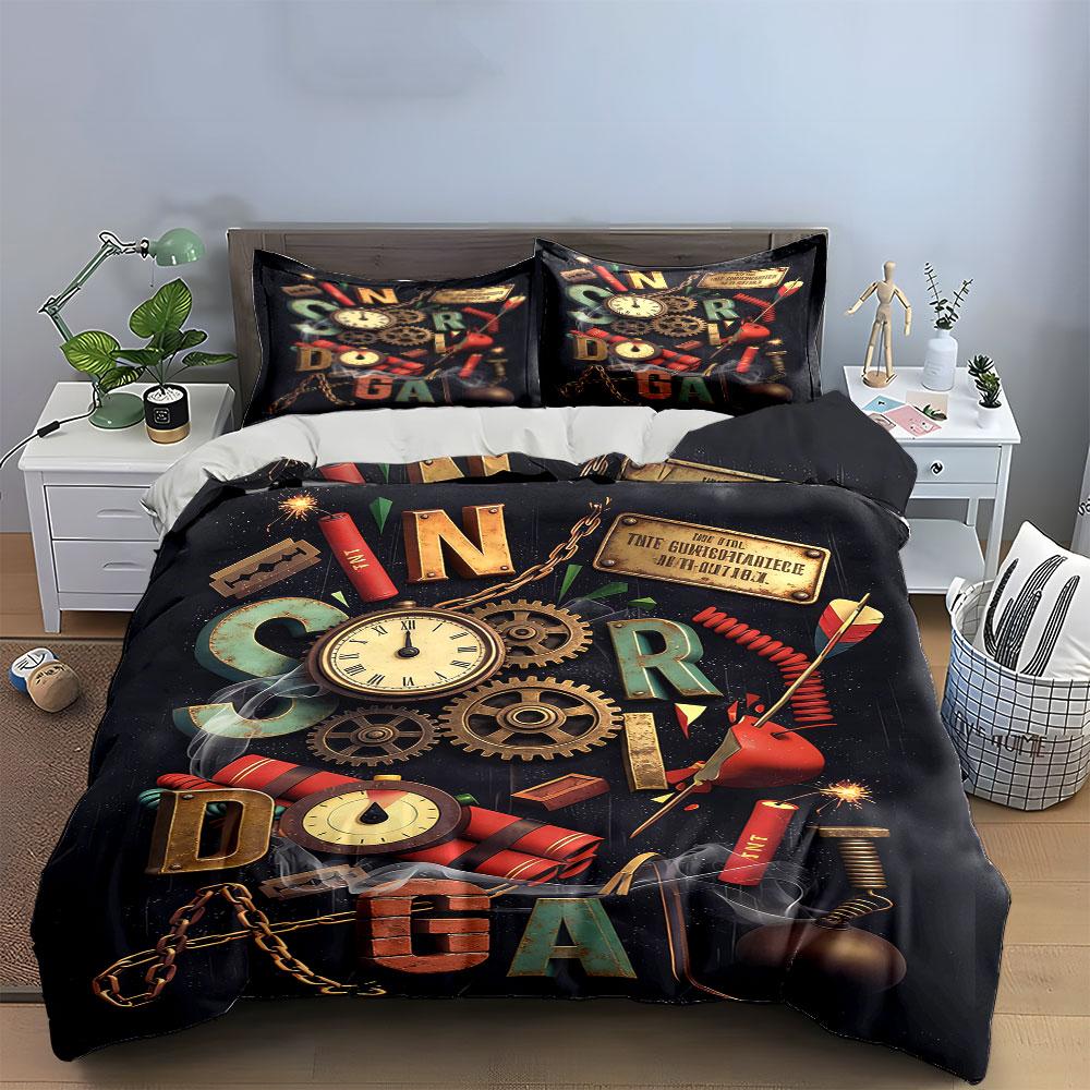 Clock, gears, dynamite, letters. Bedding sets Duvet cover sets Duvet covers Pillowcases(1 * Duvet Cover 2 * Pillowcases, without duvet insert)