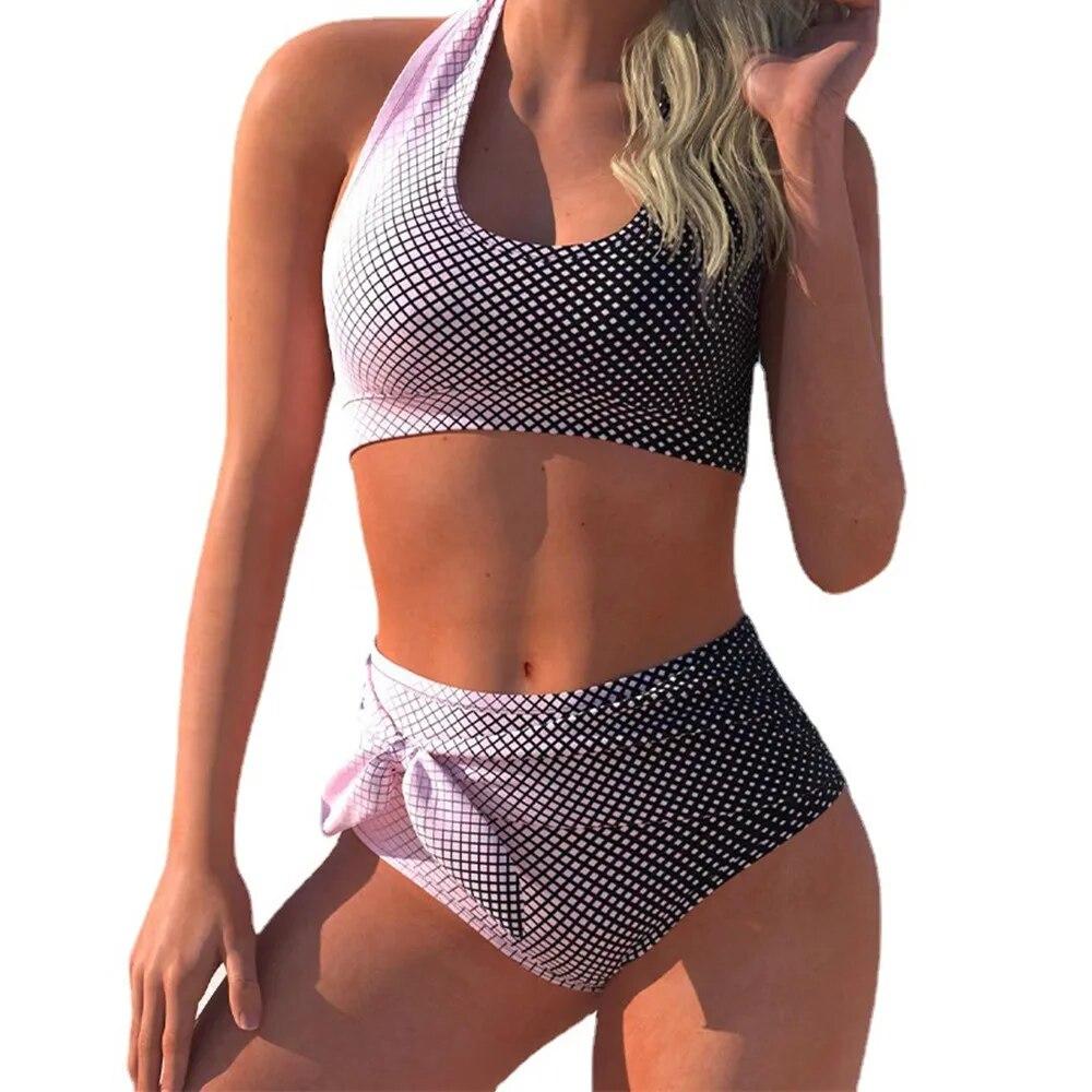Комплект бикини больших размеров, новинка 2023 года, сексуальный купальник, женский купальник из двух предметов, танкини, высокая талия, бант, пуш-ап, купальный костюм, монокини женский